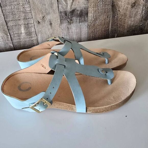 Journee Collection Sandal Womens 6.5 Blue Navara Wedge Thong Sandals NWOB - Picture 1 of 7